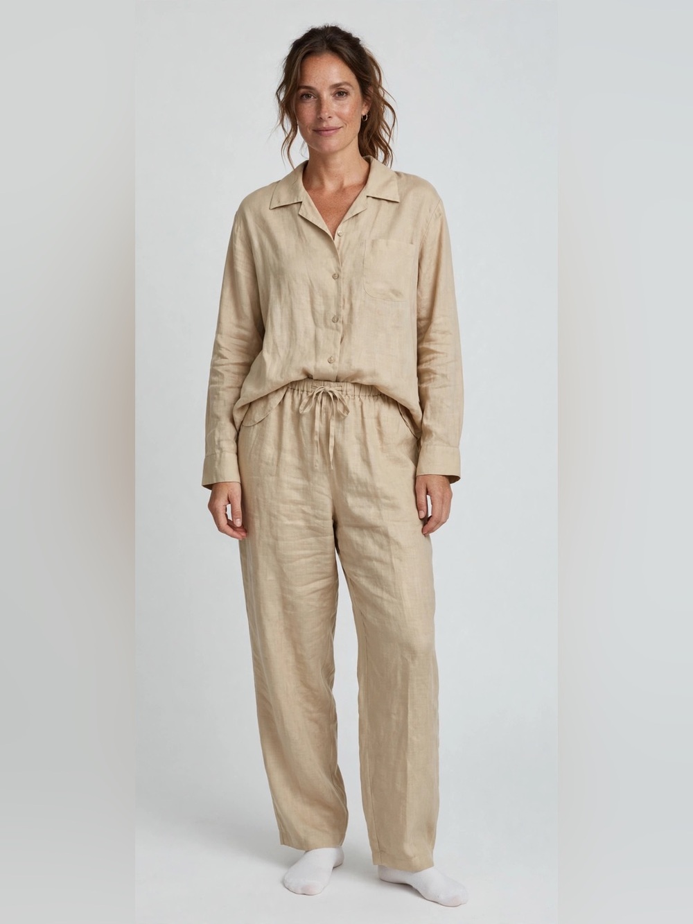 100% Linen Vintage Jessica Sport Matching Set | L/XL | Natural Fiber Co-ords